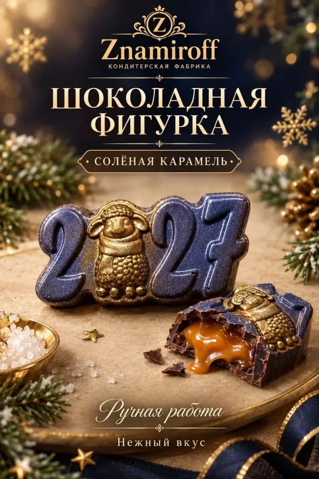  Шоколад фигурный "Год 2027" молочный шоколад с начинкой солёная карамель(блок 5шт по 70г) в Волгодонске